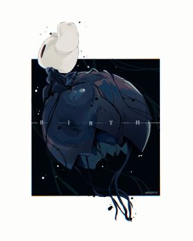 Rule 34 | 1other, artist name, border, commentary, egg, english commentary, english text, from side, grey cloak, highres, hightguy, hollow eyes, hollow knight, horns, knight (hollow knight), other focus, outside border, solo, white border, wide shot