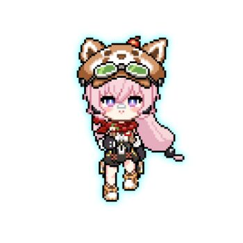 1girl animal_hands animated animated_png artist_request bandaid bandaid_on_face bandaid_on_nose black_gloves black_shorts detached_sleeves eyewear_on_headwear gloves hair_between_eyes long_hair looking_at_viewer low-tied_long_hair low_twintails lowres marching official_alternate_costume official_art orange_shoes outline paw_gloves paw_shoes pink_hair pixel_art punishing:_gray_raven purple_eyes red_panda_hood red_scarf scarf shoes shorts sidelocks solo straight-on teddy:_spectre_(pgr) teddy_(pgr) twintails white_sleeves