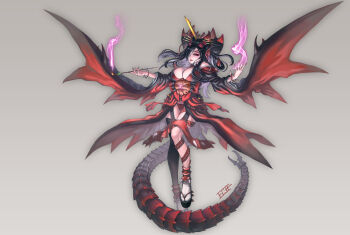 1girl bare_shoulders black_hair breasts cosplay destoroyah destoroyah_(cosplay) female_focus gamerag godzilla_(series) godzilla_vs._destoroyah japanese_clothes kiseru large_breasts monster_girl panties personification single_thighhigh smoking_pipe solo tabi tail thighhighs toho underwear