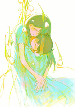 Rule 34 | 1boy, 1girl, antenna hair, black hair, blush, brother and sister, chinese commentary, closed eyes, commentary, double-parted bangs, dress, eyepatch, flower, hair between eyes, highres, hospital gown, hug, jukttgsnle9824, long hair, mari (omori), mari (spirit) (omori), medical eyepatch, omori, short hair, short sleeves, siblings, smile, spoilers, sunny (omori), tulip, white background, white dress, white flower, white tulip