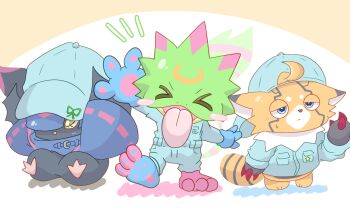 Rule 34 | belt, blue eyes, chiropmon, closed eyes, digimon, digimon (creature), digital itachi 7, gekkomon, pristimon, tail, tongue, tongue out, uniform vest