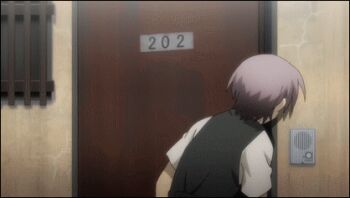 10s 1boy 1girl aikawa_ayumu animated animated_gif between_breasts breast_press breasts brown_eyes brown_hair closed_eyes head_between_breasts kore_wa_zombie_desu_ka? large_breasts long_hair lowres motorboat naegleria_nebiros red_hair sleepy standing string