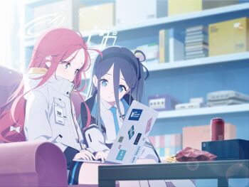 2girls aris_(blue_archive) blue_archive computer highres laptop multiple_girls non-web_source yuzu_(blue_archive)