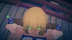 1futa 1girl 3d angry animated applesoda arm_warmers blonde_hair bottomless bridge fellatio from_above frown futa_with_female futanari futanari_pov green_eyes hands_on_another&#039;s_thighs kochiya_sanae koikatsu_(medium) looking_at_viewer looking_up mizuhashi_parsee night nose oral pointy_ears pov short_hair standing th_wrd_str touhou uncensored video wooden_bridge