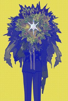 Rule 34 | 1girl, abstract, celeste67491740, commentary request, faceless, facing viewer, feet out of frame, formal clothes, full body, geeta (pokemon), highres, jacket, limited palette, long hair, nintendo, pokemon, pokemon sv, solo, standing, suit, suit jacket, terastallization, yellow background