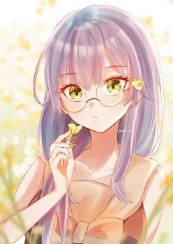 1girl absurdres commentary_request glasses green_eyes heaven_burns_red highres izumi_yuki_(heaven_burns_red) long_hair looking_at_viewer myth_saka signature