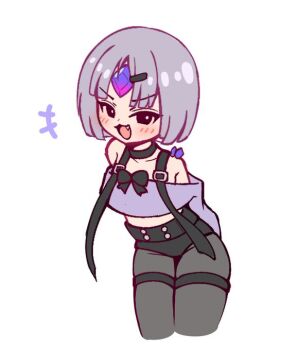 1girl fang humanization jewelry looking_at_viewer mesugaki pebble_(koseki_bijou) ribbon short_hair smug