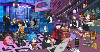 :d alcohol animal_crossing aria_(manga) aria_pokoteng bar_(place) barista belt bird blue_eyes blue_hair blush bottle bow bowtie cafe card cirno closed_mouth club computer cross crossover cup disco_ball dj drinking_glass drinking_straw food green_hair hair_ornament hat head_tilt headphones highres ice_cream isabelle_(animal_crossing) iwakura_lain jacket jill_stingray katsuragi_misato kirby kirby_(series) laptop linux mayooiiiii microwave monster_energy neon_genesis_evangelion nightclub nintendo open_mouth penguin pingu pingu_(series) pixel_art playing_card poker_chip ponytail purple_eyes purple_hair pyramid_head serial_experiments_lain shaker shrek shrek_(series) silent_hill skirt smile smoke smoking thomas_the_tank_engine thomas_the_tank_engine_(series) touhou tux tuxedo twintails va-11_hall-a weapon wine_glass wings x_hair_ornament