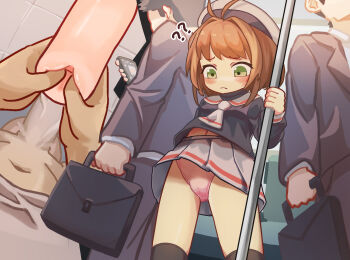 1girl 3boys ? ?? antenna_hair artificial_vagina ascot black_shirt black_thighhighs blush brown_hair cameltoe cardcaptor_sakura child chinese_commentary closed_mouth commentary commentary_request confused cowboy_shot english_commentary formal_clothes green_eyes hair_intakes hetero highres imminent_penetration imminent_rape imminent_vaginal kinomoto_sakura loli long_sleeves midriff_peek mixed-language_commentary multiple_boys nanachides navel panties pleated_skirt portal_(object) puffy_long_sleeves puffy_sleeves pussy rape school_uniform sex sex_toy shared_sense shirt short_hair skirt spread_pussy standing testicles thighhighs tomoeda_elementary_school_uniform tomoeda_middle_school_uniform train_interior uncensored uncommon_stimulation underwear white_ascot white_skirt