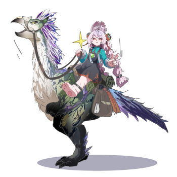 1girl :3 animal_ear_fluff animal_ears barefoot black_dress braid bright_pupils caseee999 closed_mouth dress furry furry_female green_shirt highres long_hair looking_at_viewer pink_fur pink_hair rabbit_ears rabbit_girl red_eyes shirt solo twin_braids v white_background white_pupils zenless_zone_zero zhao_(zenless_zone_zero)