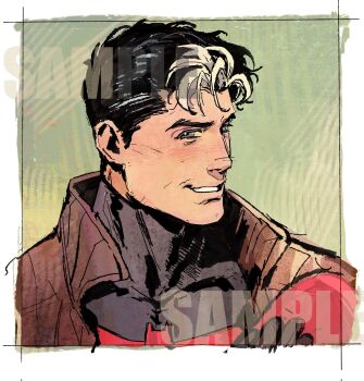 1boy afra816 bat_signal batman_(series) batman_symbol black_bodysuit black_gloves black_hair bodysuit brown_jacket dc_comics gloves green_eyes grey_bodysuit highres holding jacket jason_todd male_focus mask multicolored_bodysuit muscular muscular_male open_clothes red_hood_(dc) red_hood_and_the_outlaws red_mask sample_watermark short_hair superhero_costume taut_bodysuit two-tone_bodysuit watermark