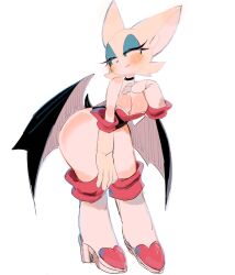Rule 34 | 1girl, ass, bat wings, blush, blush stickers, breasts, full body, furry, furry female, heart, heart-shaped ornament, highres, huge ass, large ears, legs, long eyelashes, rouge the bat, simple background, sketch, solo, sonic (series), tail, thick eyelashes, usa37107692, white background, white fur, wide hips, wings