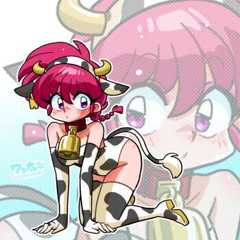 1girl animal_print braid cow_print genderswap genderswap_(mtf) leotard ranma-chan ranma_1/2 saotome_ranma single_braid solo