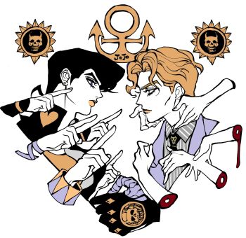1other 4girls 6+boys anchor_symbol black_gloves black_hair blonde_hair blood blue_eyes cheekbones clamchowder55 collared_shirt diamond_wa_kudakenai disembodied_hand formal_clothes gakuran gloves higashikata_josuke highres hirose_koichi jacket jewelry jojo_no_kimyou_na_bouken killer_queen kira_yoshikage kishibe_rohan kuujou_joutarou male_focus multiple_boys multiple_girls necktie nijimura_okuyasu pinstripe_pattern pinstripe_shirt pointing pointing_at_another pompadour purple_eyes purple_jacket school_uniform severed_limb shirt sugimoto_reimi suit suit_jacket yellow_lips
