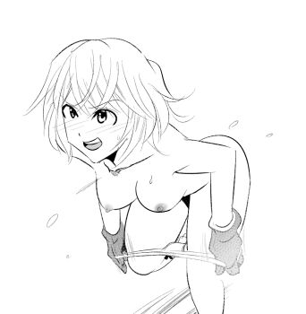 1girl armpits artist_request bent_over blush boku_no_hero_academia boots bow bow_panties breasts butt_crack clenched_hands collarbone determined embarrassed eyelashes female_focus flashing full_body gloves hagakure_toru hair_between_eyes hanging_breasts imminent_fight invisible leaning_forward legs looking_away medium_breasts medium_hair monochrome neck nipples nude open_mouth panties panties_around_leg panty_pull public_indecency bow_panties sidelocks simple_background solo spoilers standing standing_on_one_leg sweat sweatdrop thighs underwear undressing unworn_clothes unworn_panties v-shaped_eyebrows white_background white_panties