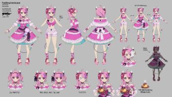 Rule 34 | @ @, ahoge, breasts, cleavage, closed mouth, commentary, demon girl, demon horns, demon tail, dress, english commentary, epebe, frilled dress, frilled shorts, frills, heart, heart ahoge, heterochromia, highres, holding, holding plate, holding spoon, horns, ironmouse, ironmouse (pudding), large breasts, looking at viewer, multicolored hair, official alternate costume, official art, pink dress, pink hair, pink shirt, pink shoes, plate, platform heels, purple eyes, purple streaks, red eyes, shirt, shoes, shorts, smile, spoon, streaked hair, tail, two side up, virtual youtuber, vshojo, white shorts