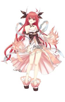 1girl absurdres ahoge artist_request bare_shoulders date_a_live full_body hagoromo highres horn_ornament horn_ribbon horns itsuka_kotori itsuka_kotori_(spirit) japanese_clothes kimono long_hair obi open_mouth red_eyes red_hair ribbon sash shawl solo transparent_background v-shaped_eyebrows wide_sleeves