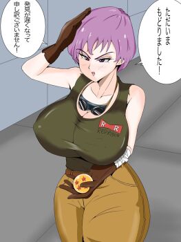 1girl artist_request breasts dragon_ball dragon_ball_(object) highres large_breasts purple_hair short_hair translation_request violet_(dragon_ball)