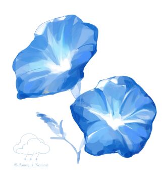 ameyui_komori blue_flower blue_theme commentary_request flower flower_focus highres morning_glory no_humans original simple_background still_life twitter_username white_background