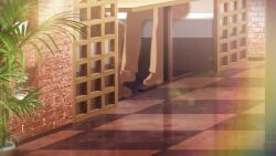 animated arima_kana closed_eyes cup drinking_glass game_cg hat idolmaster idolmaster_shiny_colors leaf liquid official_art open_mouth oshi_no_ko pillow red_eyes red_hair smile table tagme thumbs_up video