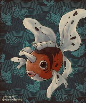 animal_focus black_eyes commentary_request dated fangs fish gen_1_pokemon highres kurakimikage327 nintendo no_humans open_mouth pokemon pokemon_(creature) seaking solo twitter_username watermark wavy_background