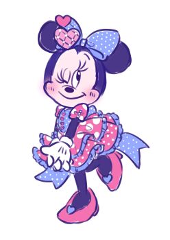 Rule 34 | 1girl, absurdres, animal ears, aoiyuuna 811, bow, disney, disneyland, dress, gloves, hair bow, highres, looking at viewer, mickey mouse &amp; friends, minnie mouse, mouse ears, mouse girl, one eye closed, polka dot, polka dot bow, polka dot dress, polka dot skirt, shirt, skirt, smile, solo, white gloves