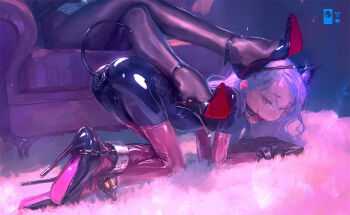 1=2 age_difference all_fours animal_ears ankle_cuffs ballet_boots ballet_heels bdsm black_legwear blue_eyes bodysuit bondage bound butt_plug cat_ears cat_tail chain crying cuffs femdom gag gagged handcuffs high_heels kneeling latex latex_suit leather lock locked_high_heels loli onee-loli open_mouth padlock pantyhose pet_play pink_legwear purple_theme restrained sex_toy shoe_soles silver_hair stiletto_heels strappy_heels tail thighhighs yuri