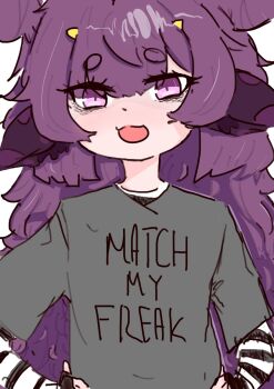 1girl animal_ears chickenrex cow_ears horns layered_sleeves long_sleeves looking_at_viewer muu_muyu phase_connect purple_eyes purple_hair short_over_long_sleeves short_sleeves solo virtual_youtuber