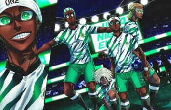 Rule 34 | ball, blue lock, dark-skinned male, dark skin, glasses, green shorts, grin, kuso (blue lock), male focus, shorts, smile, soccer ball, soccer uniform, sportswear, stadium, stadium lights, tagme