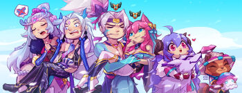 2020 3boys 3girls :3 ahoge ahri_(league_of_legends) animal_ears artist_name bare_shoulders black_legwear blue_eyes blue_hair blue_skin breasts centaur closed_eyes colored_skin day fox_ears fox_tail fur_trim green_background green_eyes grey_background hair_bun hair_ornament hat heart holding_person horns hug japanese_clothes kimono kindred_(league_of_legends) lamb_(league_of_legends) league_of_legends lillia_(league_of_legends) long_hair long_sleeves looking_at_another medium_breasts mouth_hold multiple_boys multiple_girls mushroom official_alternate_costume open_mouth outdoors parted_bangs pink_eyes pink_hair pointy_ears ponytail red_hair sandals shiny_skin single_hair_bun smile spirit_blossom_(league_of_legends) spirit_blossom_ahri spirit_blossom_kindred spirit_blossom_lillia spirit_blossom_teemo spirit_blossom_yasuo spirit_blossom_yone tail taur teemo teeth thighhighs upper_body upper_teeth_only vmat white_hair wolf_(league_of_legends) yasuo_(league_of_legends) yone_(league_of_legends) yordle
