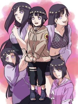 1girl age_progression artist_request boruto:_the_movie byakugan reference_sheet full_body hime_cut hood hoodie hyuuga_hinata looking_at_viewer multiple_persona naruto:_road_to_ninja naruto:_the_last naruto_(series) naruto_shippuuden purple_eyes purple_hair standing