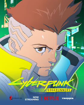 1boy brown_eyes brown_hair cd_projekt_red closed_mouth copyright_name cyberpunk:_edgerunners cyberpunk_(series) david_martinez green_background highres jacket looking_at_viewer netflix open_clothes open_jacket solo trigger_(company) yellow_jacket