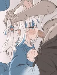 1boy 1girl animal_ears animated blue_eyes blue_hair blush breasts breasts_out cat_ears censored cum cum_in_mouth erection fellatio fins fish_tail from_side gawr_gura hands_on_another's_head heart heart-shaped_pupils hetero hololive hololive_english loli looping_animation lowres mosaic_censoring multicolored_hair nipples oral penis shark_tail shiroi_yoru small_breasts streaked_hair sweat symbol-shaped_pupils tagme tail tears video virtual_youtuber white_hair