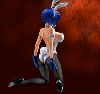 00s 3d animal_ears ass blue_hair breasts caught_from_behind costume fake_animal_ears from_behind gloves high_heels highres huge_breasts ikkitousen large_breasts pantyhose playboy_bunny rabbit_ears rabbit_tail ryomou_shimei shoes short_hair sideboob tail taka_(takahirokun)