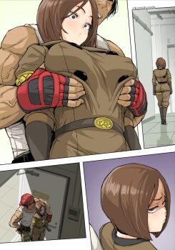 chiyou_yoyuchi grabbing_another&#039;s_breast groping highres junkie3g ralf_jones sex snk tagme the_king_of_fighters whip_(kof)