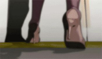 1girl 3d animated animated_gif artist_request black_thighhighs brown_eyes brown_hair glasses hairband hand_on_own_hip high_heels lowres makinami_mari_illustrious neon_genesis_evangelion panties pantyshot plaid_clothes plaid_skirt pleated_skirt rebuild_of_evangelion school_uniform shoes skirt thighhighs underwear upskirt zettai_ryouiki