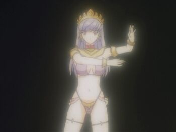 00s 1girl animated animated_gif armband armlet bikini black_background blue_hair bracelet breasts cleavage dancer dancing dark-skinned_female dark_skin erola_suppaatoka female_focus gypsy harem_outfit headdress highleg highleg_bikini honoo_no_labyrinth jewelry long_hair looking_at_viewer looping_animation lots_of_jewelry navel neck_ring outstretched_arms purple_bikini revealing_clothes screencap simple_background solo standing string_bikini swimsuit thighhighs thighlet tiara