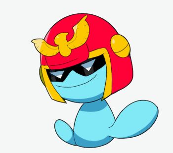 animal_focus blue_skin captain_falcon captain_falcon_(cosplay) colored_skin cosplay drawfag f-zero gen_2_pokemon helmet looking_at_viewer nintendo no_humans pokemon pokemon_(creature) simple_background sitting smile solo tail white_background wooper