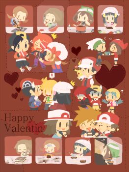 ! &gt;:o 00s 1990s_(style) 5girls 6+boys :o ^^^ alternate_costume alternate_hairstyle angry annotation_request apron baking bandana barry_(pokemon) baseball_cap beret bike_shorts black_hair blonde_hair blue_eyes blue_hair blue_oak blue_oak_(pokemon_frlg) blunt_bangs blush bowl brendan_(pokemon) brendan_(pokemon_emerald) brown_background brown_eyes brown_hair candy chocolate chocolate_heart chocolate_making closed_eyes coat cooking dawn_(pokemon) dual_persona english_text engrish_text ethan_(pokemon) ethan_(pokemon)_(classic) everyone flipped_hair food gen_1_pokemon gift gloves happy hat heart highres holding holding_gift kiss kissing_cheek knife kris_(pokemon) leaf_(pokemon) light_smile long_hair lucas_(pokemon) lyra_(pokemon) may_(pokemon) messy multiple_boys multiple_girls nintendo no_headwear one_eye_closed open_mouth oven overalls pikachu poke_ball_theme pokemon pokemon_(creature) pokemon_dppt pokemon_frlg pokemon_gsc pokemon_hgss pokemon_rgby pokemon_rse porkpie_hat ranguage red_(pokemon) red_(pokemon_frlg) red_hair retro_artstyle ribbon scarf short_twintails sidelocks silver_(pokemon) smile stove sweatdrop tamamochi throwing twintails v-shaped_eyebrows valentine whisk wink winter_clothes wristband |_|