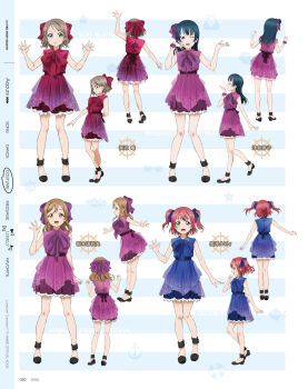 Rule 34 | 4girls, dress, kunikida hanamaru, kurosawa ruby, looking at viewer, love live!, love live! sunshine!!, multiple girls, multiple views, official alternate costume, official art, reference sheet, scan, simple background, standing, tsushima yoshiko, turnaround, watanabe you