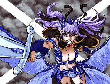1girl black_clover breasts cleavage large_breasts midriff navel noelle_silva purple_eyes solo twintails