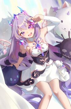 Rule 34 | 1girl, absurdres, black corset, character doll, chest jewel, colored inner hair, corset, detached collar, doll, dress, gem, gradient hair, grey hair, highres, holding, holding gem, hololive, hololive english, jailbird (nerissa ravencroft), jewel under eye, koseki bijou, koseki bijou (1st costume), long hair, looking at viewer, material growth, metal wings, multicolored hair, open mouth, perroccino (fuwamoco), pink hair, purple eyes, purple gemstone, single sleeve, solo, stuffed toy, tiri, very long hair, virtual youtuber, white dress, white sleeves, yorick (shiori novella)