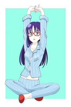 absurdres chadgarciaburg flcl glass hashtag-only_commentary highres ninamori_eri pajamas purple_hair