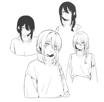 1girl braid chainsaw_man expressionless fartfartfart77 monochrome nayuta_(chainsaw_man) ringed_eyes white_background