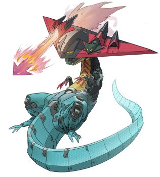 colored_sclera dragapult dreepy floating full_body gen_8_pokemon gifer_art grey_eyes highres joints mecha mecha_focus mechanical_tail mechanization missile nintendo no_humans non-humanoid_robot open_mouth pokemon pokemon_(creature) procreate_(medium) robot robot_dragon robot_joints science_fiction solo tail yellow_sclera