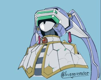 1girl blue_background blue_hair character_request copyright_request frieren head_back kin-san_(sasuraiga) meme robot_girl simple_background solo sousou_no_frieren twintails upper_body upward_angle_frieren_drawing_(meme)