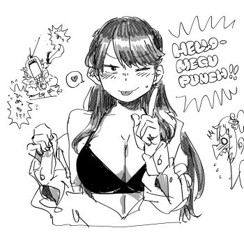 Rule 34 | 3girls, 524ryo, ;), ;p, ^^^, alt text, anyoji hime, aroused nosebleed, black friday, blood, blush, bra, breasts, cleavage, closed mouth, commentary, english commentary, finger gun, flying sweatdrops, fujishima megumi, greyscale, heart, highres, large breasts, linea alba, link! like! love live!, long hair, looking at viewer, love live!, monochrome, multiple girls, nosebleed, one eye closed, open mouth, osawa rurino, simple background, single bare shoulder, smile, solo focus, spoken flying sweatdrops, spoken heart, tongue, tongue out, translation request, two side up, underwear, white background