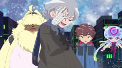 1girl 3boys amanokawa_hiro angoramon animated digimon digimon_ghost_game jellyfish jellyfish_girl monster_girl multiple_boys tentacle_hair tentacles video