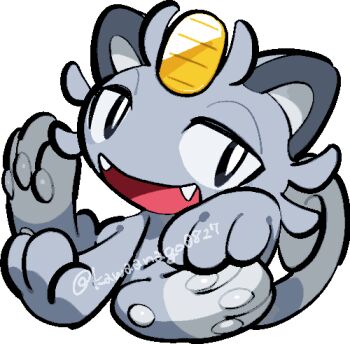 alolan_form alolan_meowth animal_focus black_eyes bright_pupils chibi chibi_only coin commentary_request fangs full_body gen_7_pokemon gold kawaanago koban_(gold) lowres nintendo no_humans open_mouth pokemon pokemon_(creature) pokemon_focus smile solo transparent_background twitter_username white_pupils