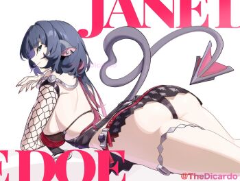 1girl animal_ears artist_name ass backless_swimsuit black_hair black_one-piece_swimsuit black_sarong breasts character_name closed_mouth fishnet_sleeves fishnets green_eyes jane_doe_(nocturne_of_light)_(zenless_zone_zero) jane_doe_(zenless_zone_zero) large_breasts long_hair looking_at_viewer looking_back lying mouse_ears mouse_girl mouse_tail official_alternate_costume on_stomach one-piece_swimsuit sarong sharp_tail solo swimsuit tail thedicardo two-tone_one-piece_swimsuit zenless_zone_zero